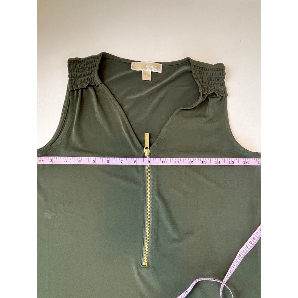 Michael Kors Olive Green Zip Front Sleeveless Shift Dress Size S Consign - Picture 9 of 10